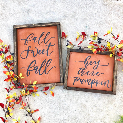 Fall vibes home decor  | fall sweet fall | hey there pumpkin | autumn signs | farmhouse orange custom quote framed sign | family - Simple Southern Designs