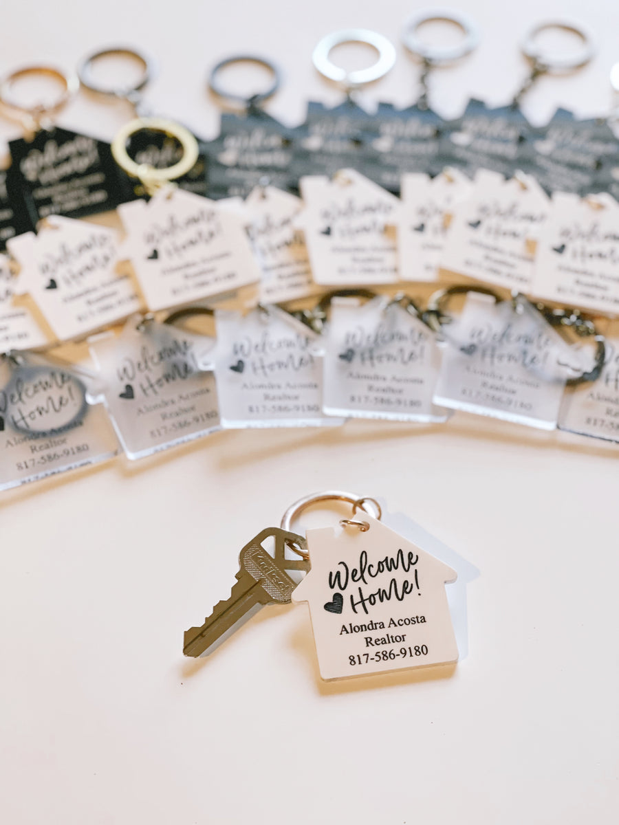 Custom Realtor Keychain wood house key real Estate new Home broker STR VRBO  Rental personalized bulk marketing 