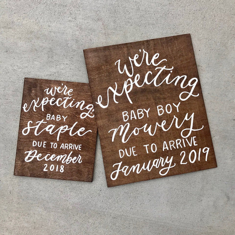 Baby announcement sign | photo prop | We're Expecting | baby on board | and the  there 3 | our adventure begins | soon to be big brother sis - Simple Southern Designs