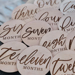Monthly Baby Update round wooden sign | Laser engraved custom kids month discs - Simple Southern Designs