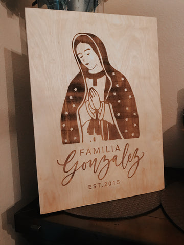 Virgen De Guadalupe Last name sign | Custom Wood Laser engraved sign - Simple Southern Designs