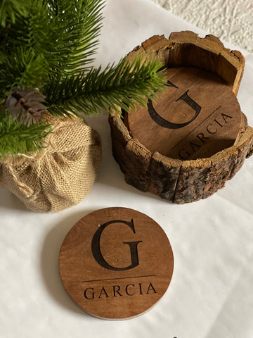 Tree branch Holder and Set of 4 engraved coasters | personalized - Simple Southern Designs