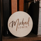 Birth announcement round wooden sign | Laser engraved custom baby sign - Simple Southern Designs