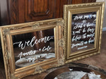 Hand Written Calligraphy Mirror Event Decor - Local Rental Dallas Fort Worth Area - Simple Southern Designs